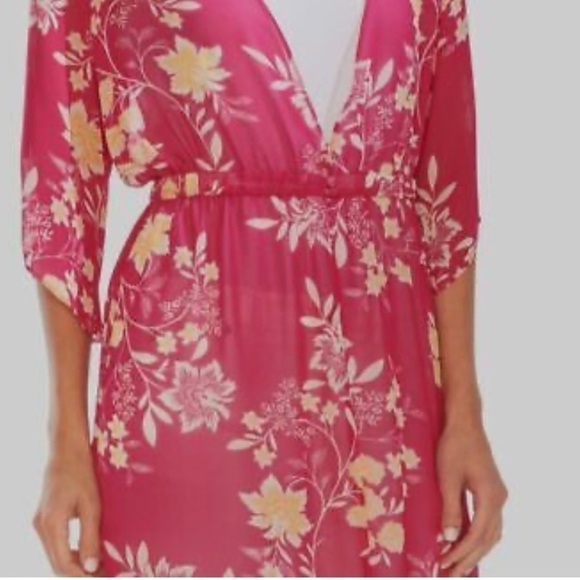 New Vince Camuto Boho Women's Pink Floral Chiffon Cardigan Duster - Picture 3 of 9